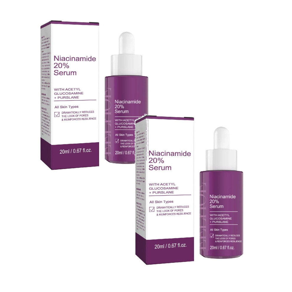 20% Niacinamide Vitamin B3 Face Serum, Anti Aging Pore Refining and Tone Brightening Treatment, Fragrance  0.67oz (2)
