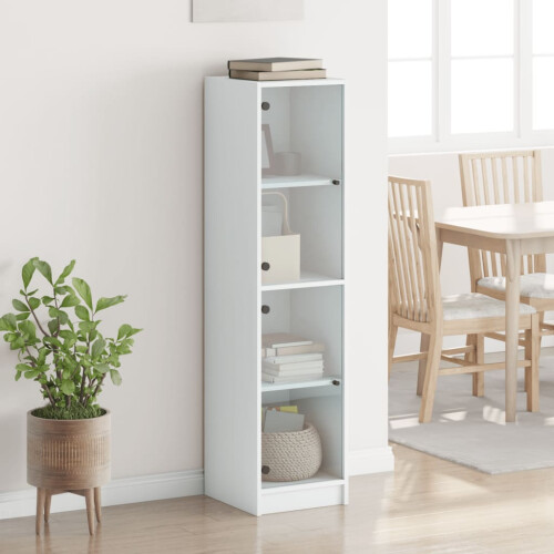 Berkfield Highboard with Glass Doors White 35x37x142 cm 2