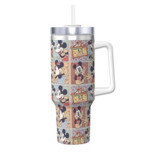 Pahar personalizat Mickey Mouse de 40 oz cu mâner și pai - Oțel -