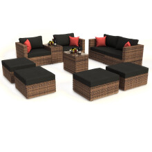 Wicker Sectional Sofa Set Outdoor Brown 10-Piece