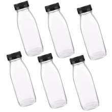 6er-Pack wiederverwendbare, transparente Glasflaschen mit Deckel für Kühlschrank, Milch und Wasser