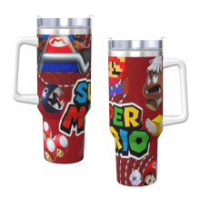 Vakuově izolovaný hrnek Mario 40 oz H2.0 z nerezové oceli s víčkem a brčkem na vodu, ledový čaj, kávu nebo smoothie