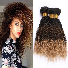 Brazilian Human Hair Bundles 1B 4 27 Ombre Kinky Curly Weave Three Tone Virgin Hair Extensions Soft Full Volume