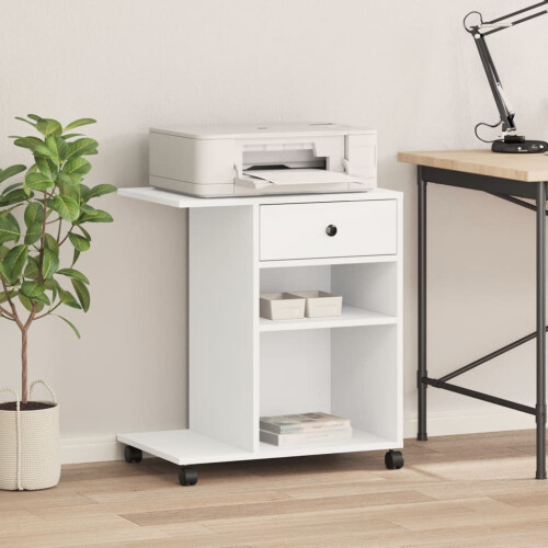 Berkfield Printer Stand with Wheels White 60x40x68.5 cm 2