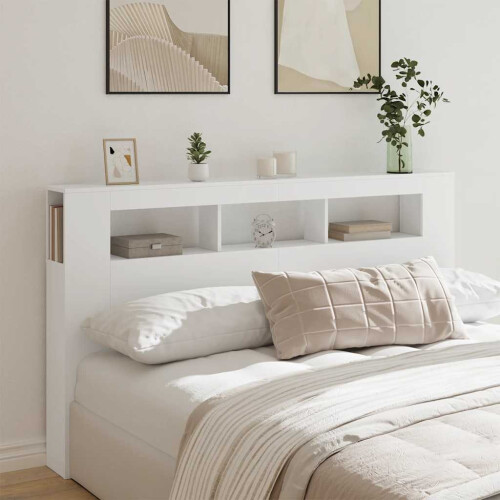 Berkfield LED Headboard White 180x18.5x103.5 cm Engineered Wood 2
