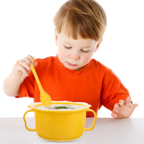 Bee Themed Children's Dinnerware Set with Divided Plate and ChildSized Spoon for Self Feeding 1
