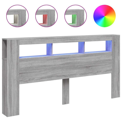 Berkfield LED Headboard Grey Sonoma 200 cm Engineered Wood 1