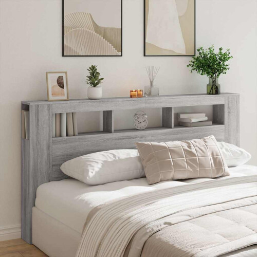 Berkfield LED Headboard Grey Sonoma 200 cm Engineered Wood 2