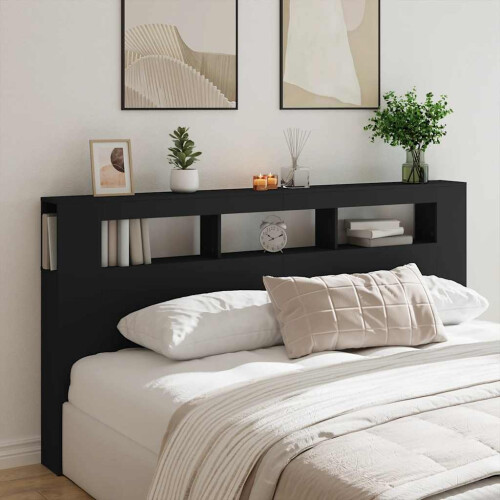 Berkfield LED Headboard Black 200 cm Engineered Wood 2