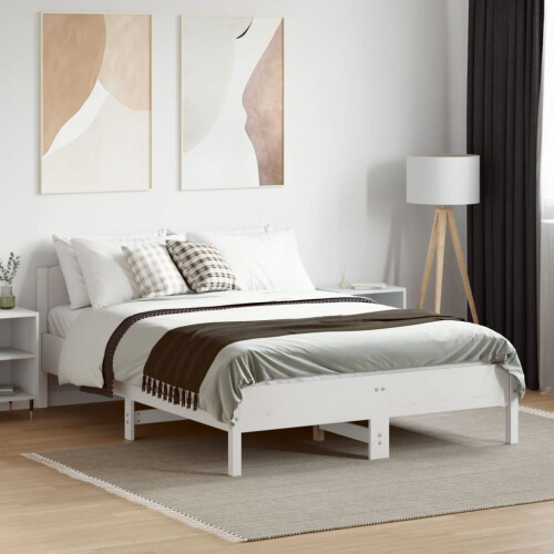 Berkfield Bed Frame without Mattress White 135x190 cm Double Solid Wood Pine 2