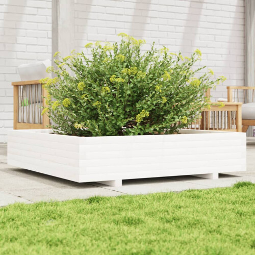 Berkfield Garden Planter White 110x110x26.5 cm Solid Wood Pine 2