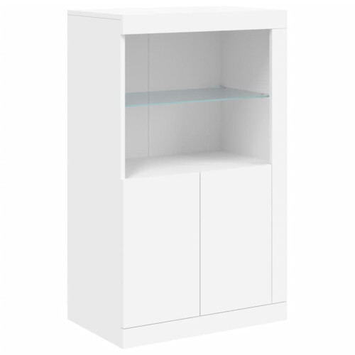 Berkfield Side Cabinet with LED Lights White Engineered Wood 2