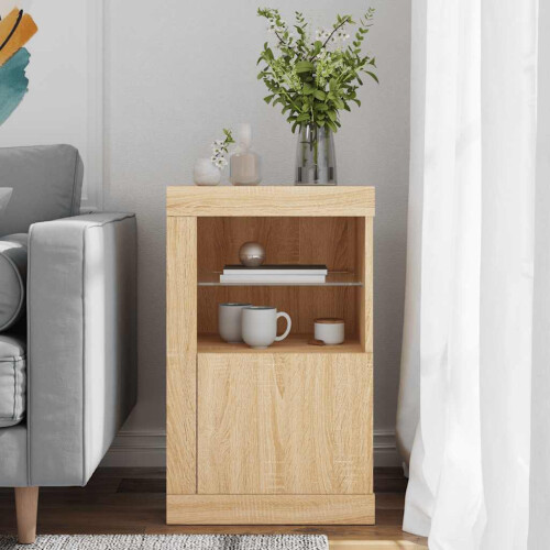 Berkfield Side Cabinet with LED Lights Sonoma Oak Engineered Wood 2