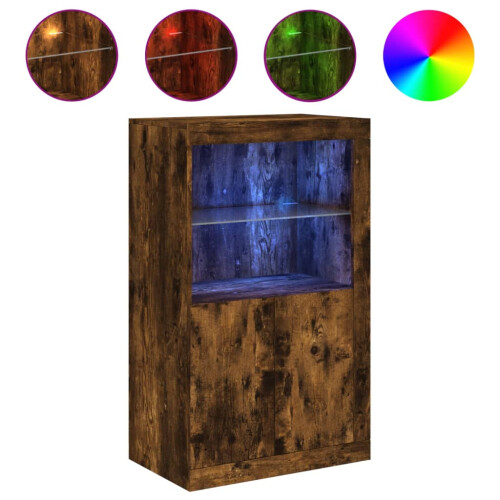 Berkfield Side Cabinet with LED Lights Smoked Oak Engineered Wood 1