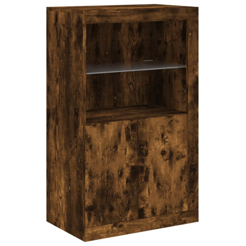 Berkfield Side Cabinet with LED Lights Smoked Oak Engineered Wood 2
