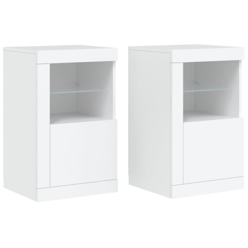 Berkfield Side Cabinets with LED Lights 2 pcs White Engineered Wood 1