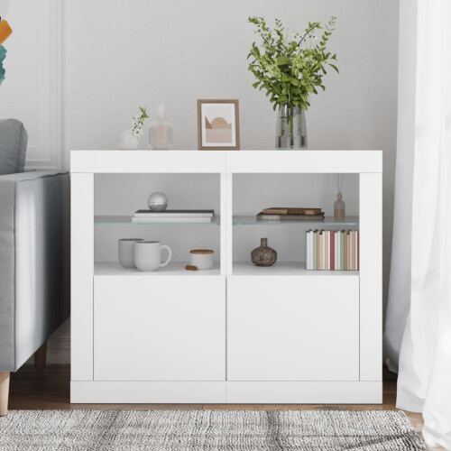 Berkfield Side Cabinets with LED Lights 2 pcs White Engineered Wood 2