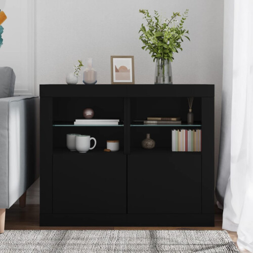 Berkfield Side Cabinets with LED Lights 2 pcs Black Engineered Wood 2
