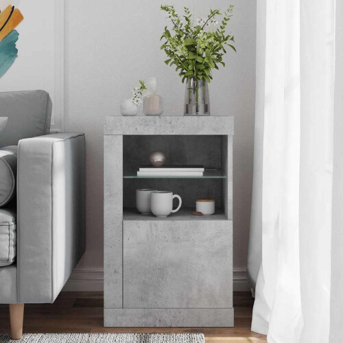 Berkfield Side Cabinet with LED Lights Concrete Grey Engineered Wood 2