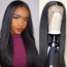 Human Hair Lace Front Wig 24 Inch 13x4 Brazilian Straight 150 Density Pre Plucked with Baby Hair Natural Black