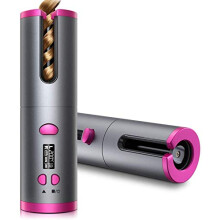 Cordless Hair Curler Automatic Curling Iron with LCD Display, 6 Heat Settings, Fast Ceramic Barrel, USB Rechargeable for Travel