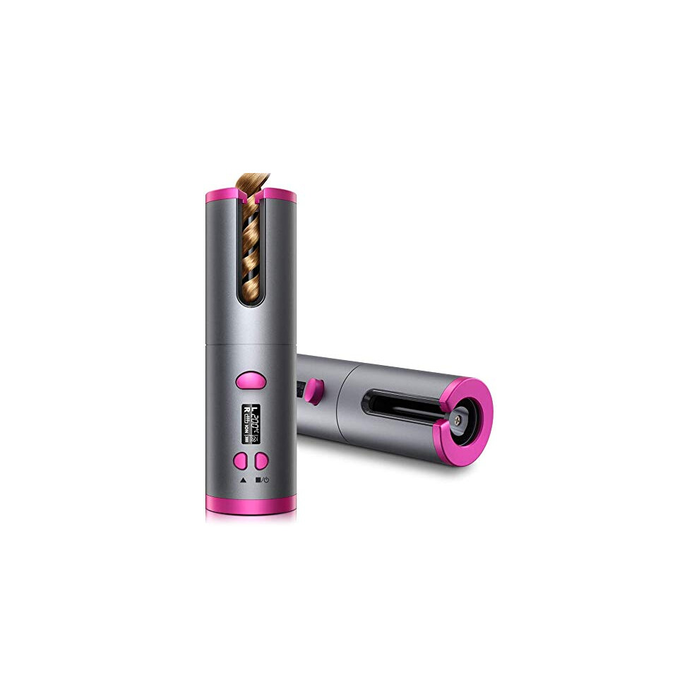 Cordless Hair Curler Automatic Curling Iron with LCD Display, 6 Heat Settings, Fast Ceramic Barrel, USB Rechargeable for Travel