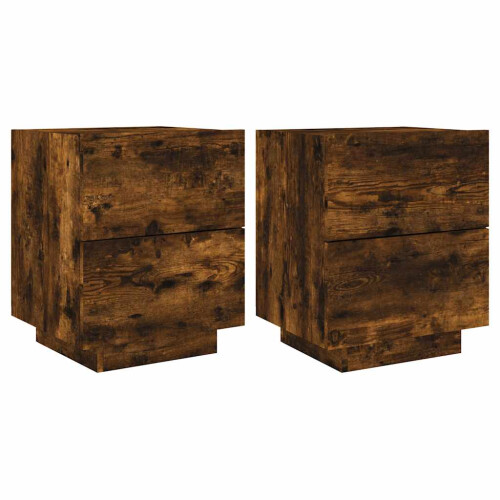 Berkfield Bedside Cabinets with LED Lights 2 pcs Smoked Oak Engineered Wood 1