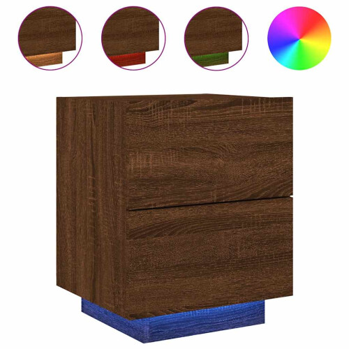 Berkfield Bedside Cabinet with LED Lights Brown Oak Engineered Wood 1