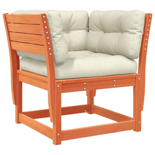 Berkfield Garden Sofa Armrest with Cushions Wax Brown Solid Wood Pine 1