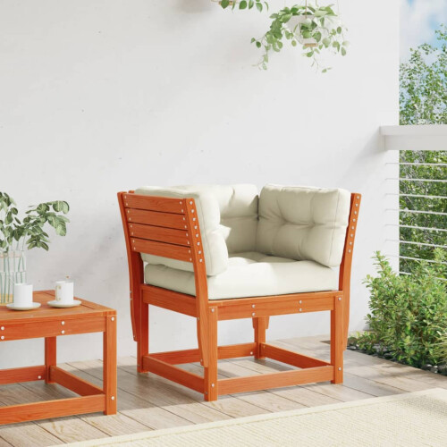 Berkfield Garden Sofa Armrest with Cushions Wax Brown Solid Wood Pine 2