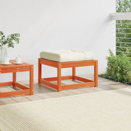 Berkfield Garden Footstool with Cushions Wax Brown Solid Wood Pine 2
