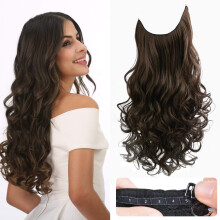 Invisible Wire Headband Hair Extensions 20 Inch Curly Wavy Medium Ash Brown with Adjustable Fit and Removable Clips