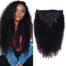Brazilian Remy Human Hair Clip in Extensions 18 Inch Kinky Curly Double Weft Natural Black for Women