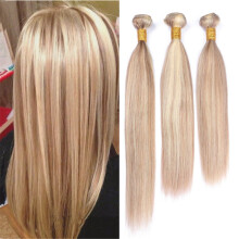 27/613 Piano Color Brazilian Straight Human Hair Bundles Honey Blonde Highlight Weave Extensions 10‑16 Inch