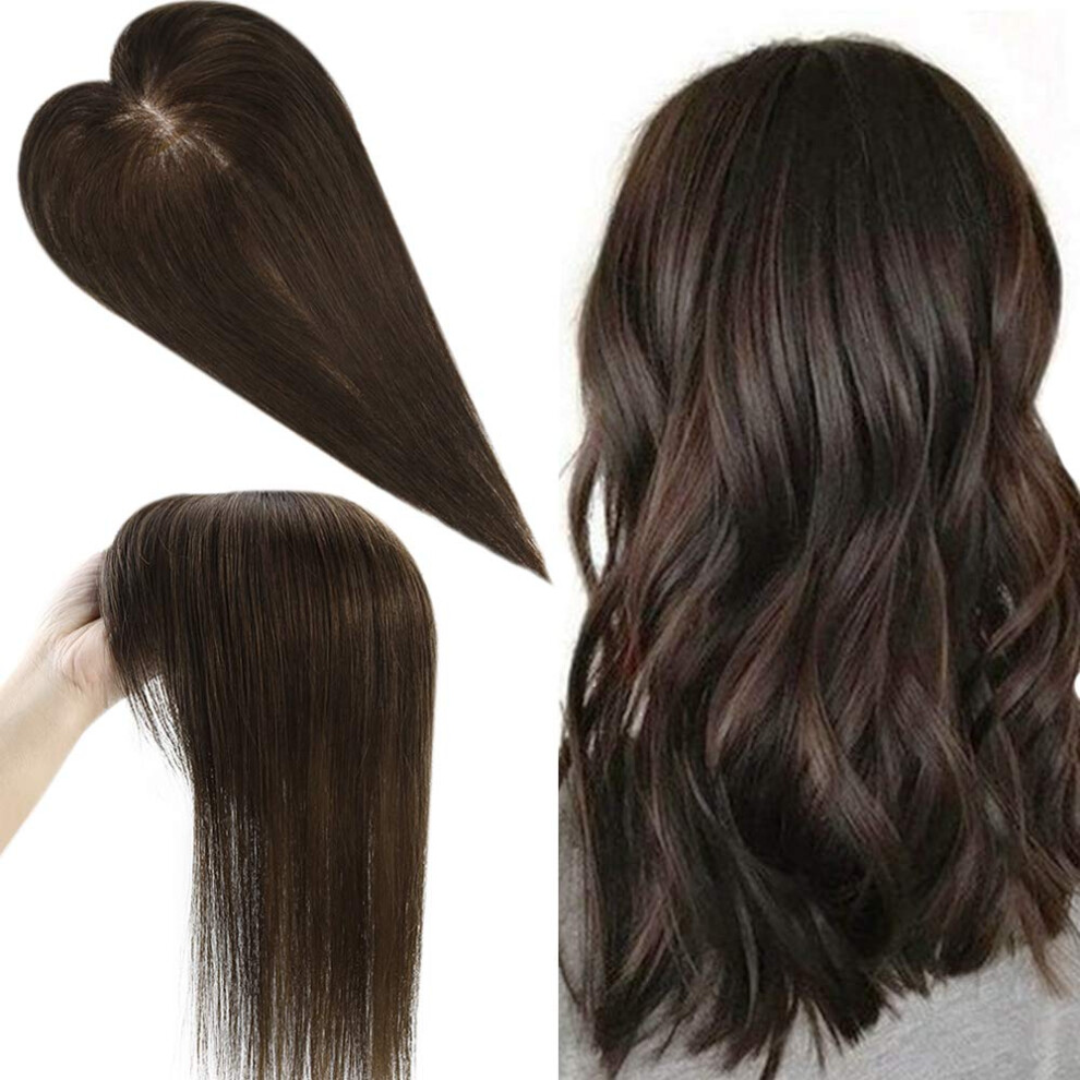 Unisex Brown Remy Human Hair Topper For Thinning Hair 10 Inch Dark Mono Base Clip In Hairpiece Seamless Volume