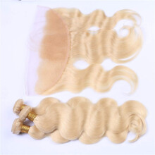 613 Blonde Human Hair Bundles with 13x4 Lace Frontal Body Wave Virgin Extensions Full Volume Set (14 16 16 16)