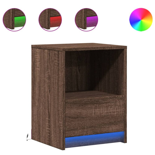 Berkfield Bedside Cabinet with LED Lights Brown Oak Engineered Wood 1