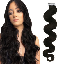 24 Inch Dark Brown Wavy Tape in Hair Extensions Remy Human Hair for Instant Length and Volume 20pcs 50g