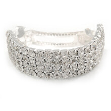 Bridal Hair Clip Rhodium Plated Crystal Barrette with Elegant Sparkle Dome Silver 50mm for Swarovski