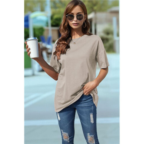 V Neck Short Sleeve Basic Tees Apricot M 1