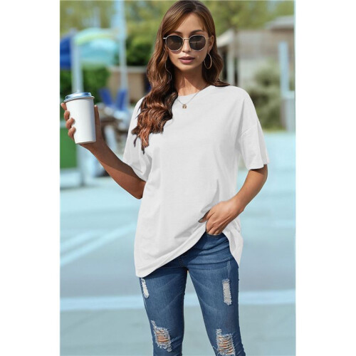 V Neck Short Sleeve Basic Tees White L 1