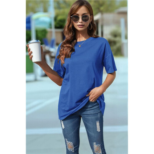 V Neck Short Sleeve Basic Tees Sapphire  S 1