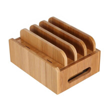 Wooden Phone Docking Station Organizer with USB Charger Holder, Multi Device Charging Dock for Home and Office