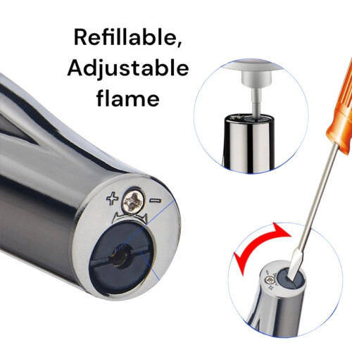 Refillable Metal Torch Lighter Windproof Blue Flame Adjustable Compact Design for Men Nickel 2