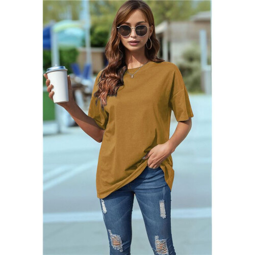 V Neck Short Sleeve Basic Tees Earth Yellow M 1