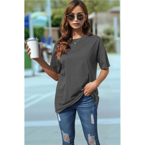 V Neck Short Sleeve Basic Tees Dark Gray M 1