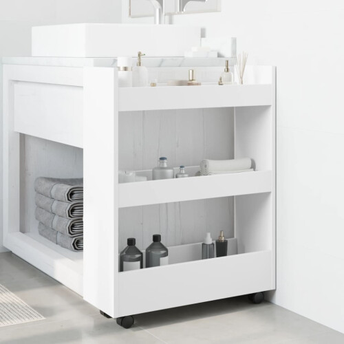 Berkfield Narrow Storage Trolley 3 Tier White Engineered Wood 2