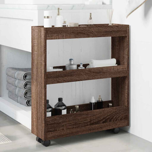 Berkfield Narrow Storage Trolley 3 Tier Brown Oak Engineered Wood 2