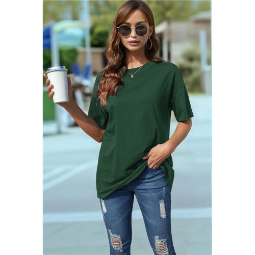 V Neck Short Sleeve Basic Tees Green L 1