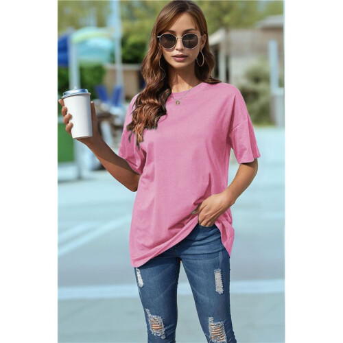 V Neck Short Sleeve Basic Tees Light Red M 1